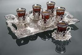 LaModaHome Turkish Tea Set/Turkish Tea Cups of 6 with Silver Holders and Saucers - £52.44 GBP