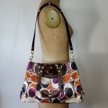 Coach Bag Ashley Scarf Signature Patent Leather Satin Purple Orange Brown Strap - £74.43 GBP