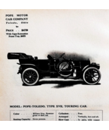 1908 Pope Toledo Type XVII Touring Car Print Catalog Advertisement Auto ... - $39.99