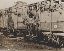 US Marines aboard train freight cars in France during World War I Photo Print - $8.81+