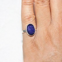 925 Argent Sterling Bleu Bague Saphir Handmade Bijoux Gemstone Ring Tout Taille - £29.00 GBP