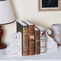 Rustic Distressed Vintage Scroll Corbel Bookends Farmhouse Whitewashed Wood - £39.16 GBP