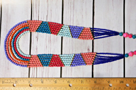 Vintage chunky multicolor multistrand tribal beaded Necklace coral purple teal - £19.48 GBP