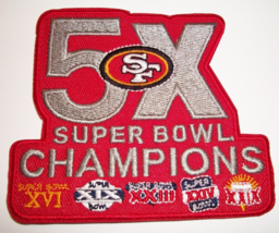 San Francisco 49ers 5X Super Bowl Champion Patch~3 1/2&quot; x 3&quot;~Iron or Sew On - £4.35 GBP