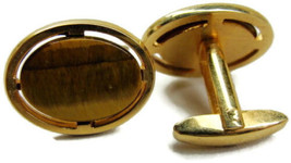 Foster Vintage Tigers Eye Oval Stone Cufflink Set Clasp Neck Tie Clip Gold Tone - £34.82 GBP