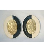 Designer Inspired Oval Two Tone Pierced Earrings w Gold Tone Medallion C... - $9.89