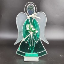 Vintage Christmas Angel Stained Glass Green, White and Silver Foil Edging. 8”x5&quot; - £12.32 GBP