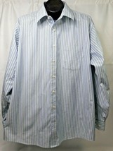 Kirkland Signature Men&#39;sBlue Green Stripe Long Sleeve Non-Iron Shirt Size 18-35 - £18.86 GBP
