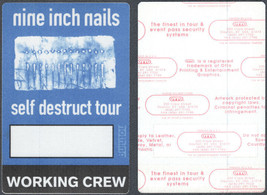 Nine Inch Nails OTTO Cloth Working Crew Pass from the 1994 Self Destruct Tour - £3.98 GBP