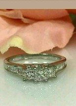 Princess Cut 2.45Ct Three Simulated Diamond 925 Silver Engagement Ring Size 6.5 - £109.35 GBP