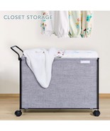 LARGE GREY LINEN STORAGE BOX WITH LID/HANDLE AND WHEELS, CLOTHING, TOYS ETC - $51.35 CAD