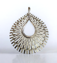 Vtg Crown Trifari SilverTone Pendant MCM Large Statement Brushed Polished Signed - £34.72 GBP