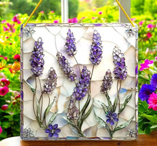 &quot;Stained Glass Style Lavender Sun Catcher - Elegant Floral Window Decora... - $24.99