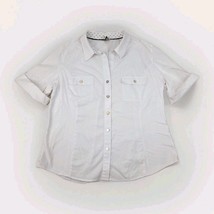 Anne Klein White Button Short Sleeve Dress Shirt Gold Colored Buttons Sz XL - $12.77