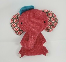 9&quot; Land Of Nod Red Elephant Pattern Ears Stuffed Animal Plush Toy Lovey Nursery - £22.71 GBP