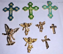 Religious Cross Hat Pin Cherub Angel Lot of 9 Enamel Gold tone Jewelry - £10.41 GBP