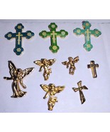Religious Cross Hat Pin Cherub Angel Lot of 9 Enamel Gold tone Jewelry - £10.50 GBP