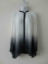 NWT EILEEN FISHER White Gray Silk Georgette Mandarin Collar Blouse Top M... - £76.31 GBP