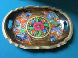 INLAY WOOD ITALIAN HANDPAINTED TRAY FLORAL 10 x 14&quot; - £51.31 GBP