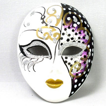 Mardi Gras Hand Painted Small Mask Ornament Art Purple Black Gold 3.5&quot; - $16.94