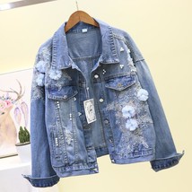 Mn jeans jacket korean embroideried 3d flowers hole cowboy outerwear causal women demin thumb200