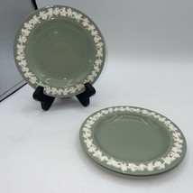 Wedgwood Etruria &amp; Barlaston Embossed Queens Ware Green Set Of Two 6” Pl... - $34.65