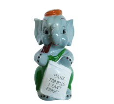 Vtg ceramic anthropomorphic elephant still bank &quot;Bank For Bills I Can&#39;t ... - £15.72 GBP