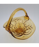 Vintage LE Smith Amber Glass Moon &amp; Stars Small Basket Applied Handle Ca... - $27.06 CAD