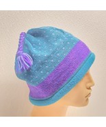 Vintage 90s Wool Beanie Winter Hat Tassels Purple Blue Teal - $330.48 MXN