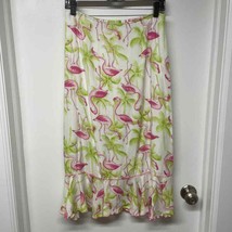 Usindo White Green Pink Flamingo Palm Maxi Skirt Womens Size Small Mermaid - $27.72
