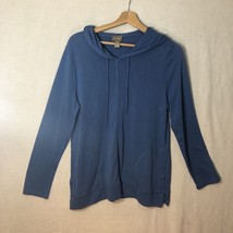 Chico&#39;s Size 1 Blue Hooded Pullover Sweatshirt - £19.41 GBP