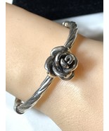 Vintage Sterling Silver Electroform Rose hinged bangle Bracelet - $1,561.89 MXN