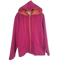 Quacker Factory Full Zip Hoodie XL Womens Long Sleeve Pink Jeweled Pocket Unique - £22.82 GBP