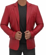 New Red Business Handmade Blazer Genuine Leather Formal Stylish  Men Lambskin - £94.92 GBP