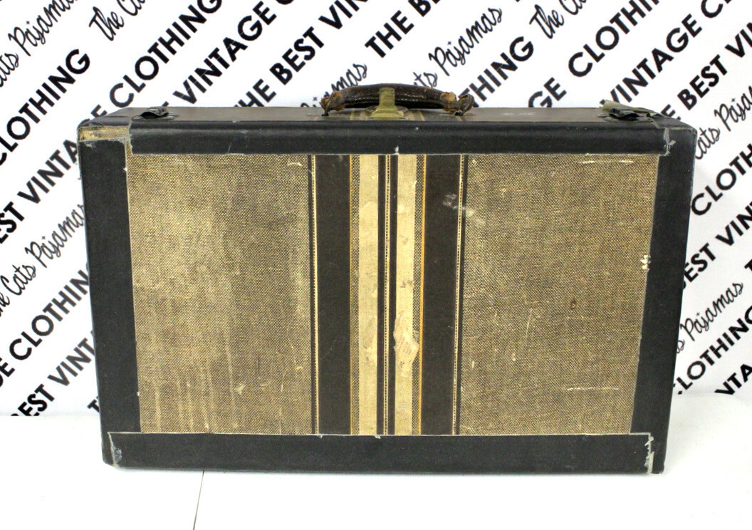 ANTIQUE VTG Worcester T&S 1940s TWEED STRIPED 21" SUITCASE Distressed Hardside Item image 5