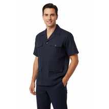 Men 2pc Stacy Adams leisure suit guayabera traditional matching Set 2201 Blue image 8