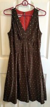 KAY UNGER Brown Multi Polka Dot Sleeveless Empire Waist Lined Silk Dress... - $34.20