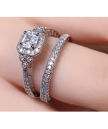 2pcs Elegant Stacking Halo &amp; Eternity Ring Paved Colorless Emerald Cut Z... - £12.01 GBP