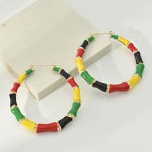 Gold Red Green Black Bamboo DoorKnocker Earrings Trend Fashion Jewelry A... - $381.21 MXN
