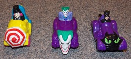 Vintage 1990s DC Batman Villians Joker Catwoman and Penguin Small Plastic Cars - £19.61 GBP