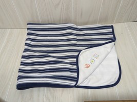 Laura Ashley organic cotton blue striped baby receiving blanket embroidered cars - £15.78 GBP