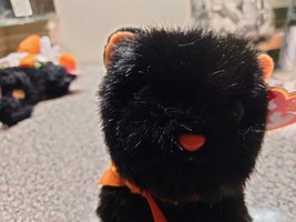 Ty Beanie babies JINXY The Black Cat With Orange Bow Ribbon And Green Eyes - £13.31 GBP