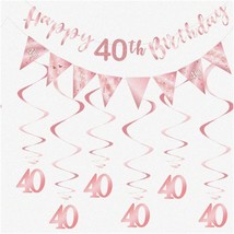 Rose Gold Glittering 40th Birthday Extravaganza - Sparkling Banner, Bunting Swir - $27.71