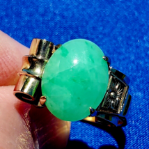 Earth mined Green Jade Antique Engagement Ring 14k Gold Setting Size 7.75 - £2,174.50 GBP