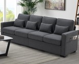 Merax 4 Seater Modern Linen Fabric Sofa with Armrest Pockets, Dark Grey - $971.99