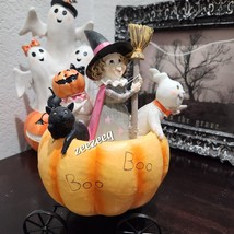 Transpac Halloween Witch Black Cat Ghost Inside Pumpkin Prop Figurine Statue - $36.62