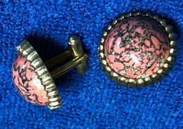 Vintage Pair Hickok Cufflinks Cuff Links faux Pink Rhodonite gold tone .75 - £26.65 GBP