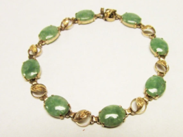 On Sale Vintage Estate 14K Smaller Mottled Green Jade Link Bracelet - £690.97 GBP