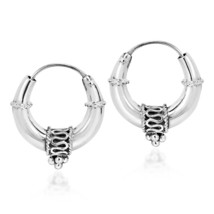 Chunky Balinese Style Sterling Silver Hoop Earrings - £19.78 GBP