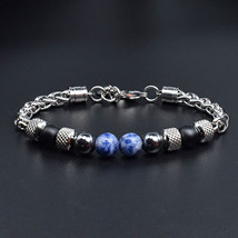 New Natural Stone beads Men bracelet stainless steel chain mens jewelry pulseras - £11.18 GBP